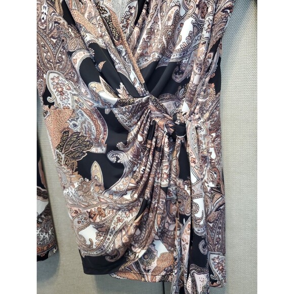 Cache Paisley Long Sleeve Side-Tie Faux Wrap Top Size Medium 90x Y2K - Picture 4 of 6